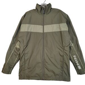90's Nike Jacket Large Army Green Lined Windbreaker Grey Tag Swoosh Back Logo